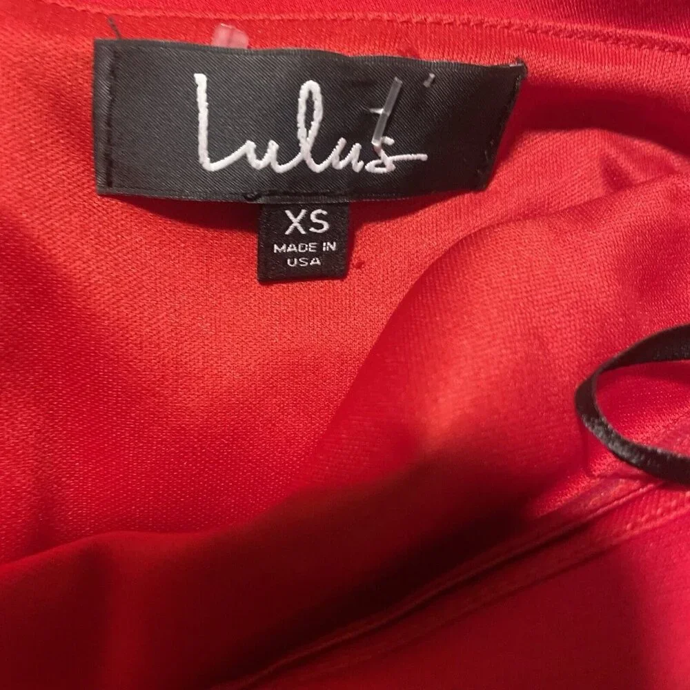 Lulus Dress Womens Sz XS Off The Shoulder Cherry Red Midi Ruffles JD8363 Holiday - Picture 2 of 6
